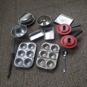 Vintage 70s Set Of Aluminum Children's Toy Bakeware/ Cookware